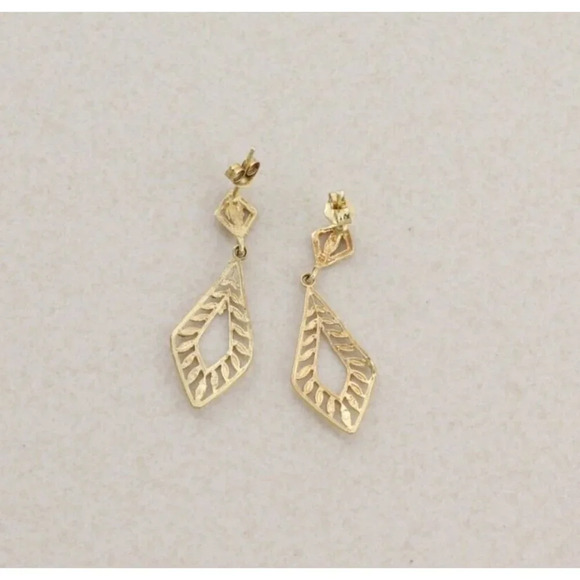 14k Yellow Gold Filigree Dangle Drop Earrings - Picture 5 of 7